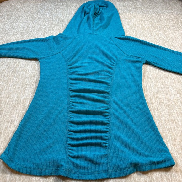 Kuhl Pullover Hoodie Women Size S Teal Ruched Sleeves Ribbed‎ Cowl Neck - Picture 8 of 11